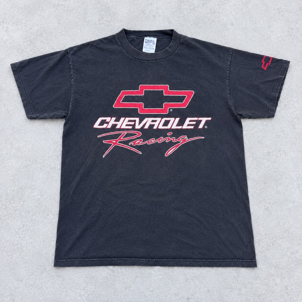 Vintage Tultex Chevrolet Racing T Shirt Mens XL Black Graphic Tee 90s Chevy Logo
